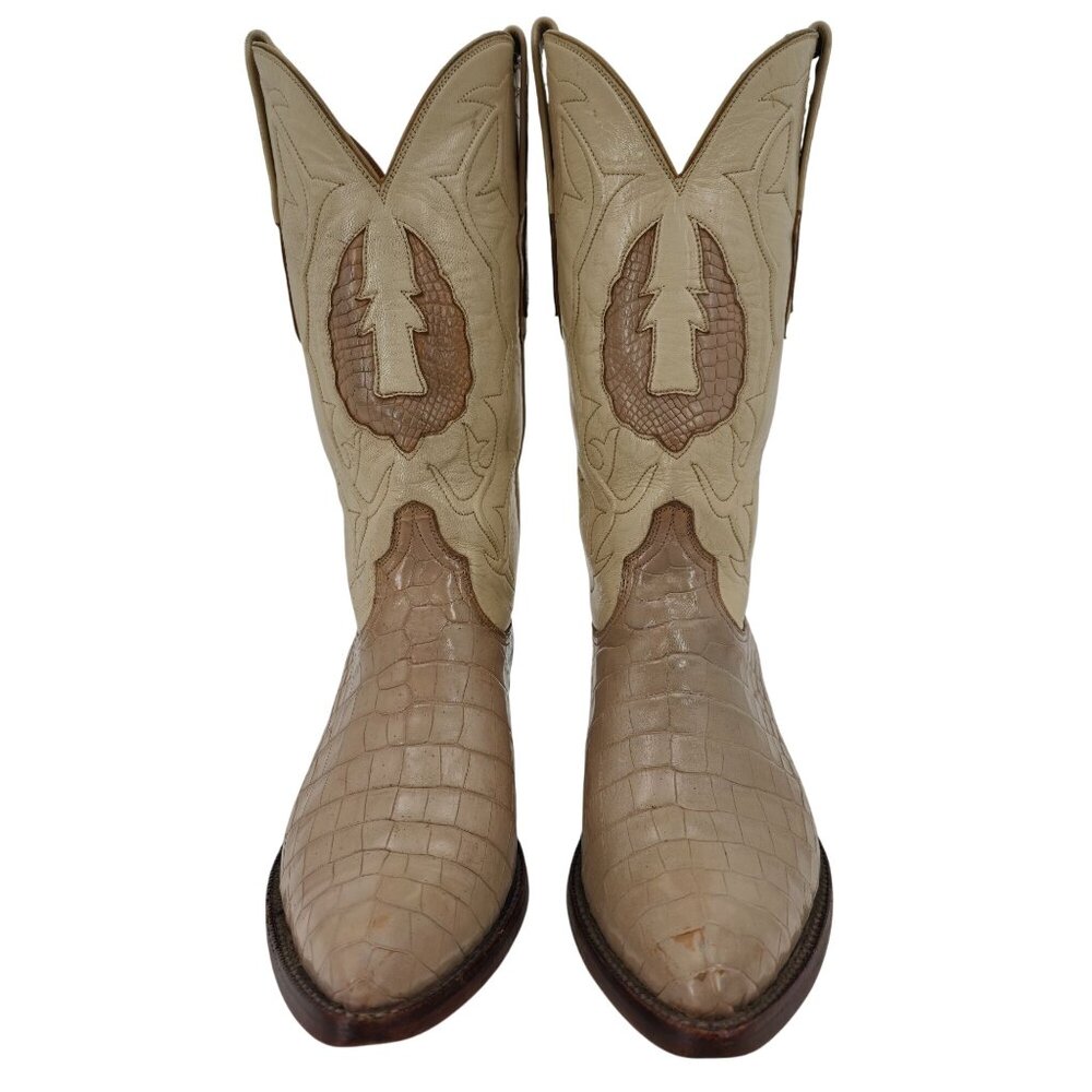 Black Jack Exotic Alligator Men 7EE Beige Cream Leather Cowboy Western Boots USA